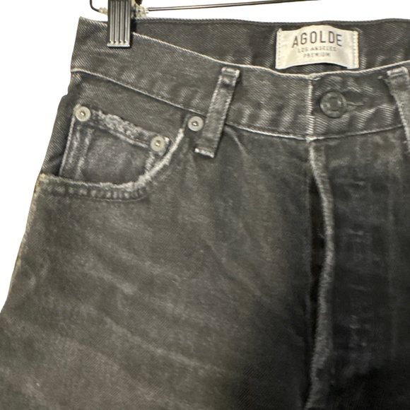 AGOLDE Premium High Rise Skinny Jeans Black Destroyed Hem Button Fly Size 24 - Picture 6 of 16